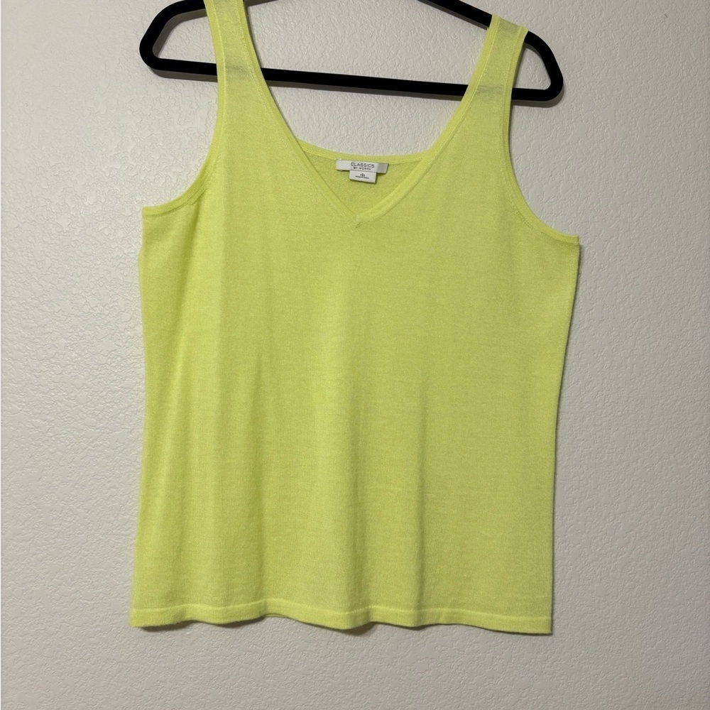 Chartreuse Cashmere V neck Tank Layering Lightweight Yellow Soft Top. Classics M